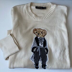 Polo by Ralph Lauren Cream Sweater with Bear Design